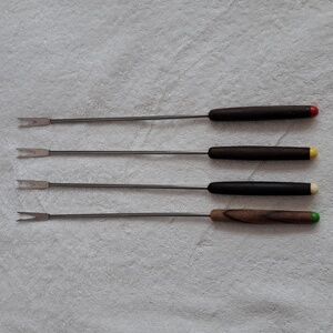 Vintage Stainless Steel Fondue Forks Set of 4 Multicolored Handles Made in Japan